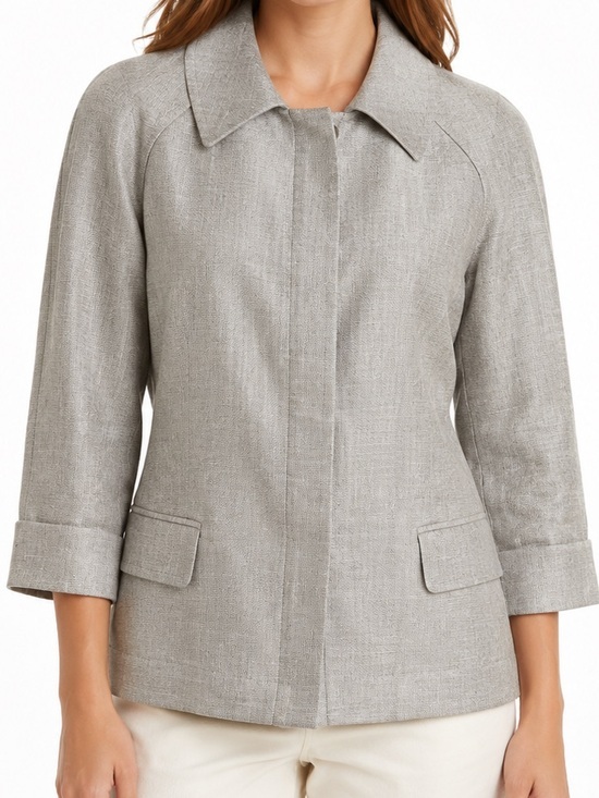 Brooks Brothers Jackets & Blazers - Brooks Brothers Women’s Silk Linen Bamboo Blend Jacket Size 8 Gray Snap Front